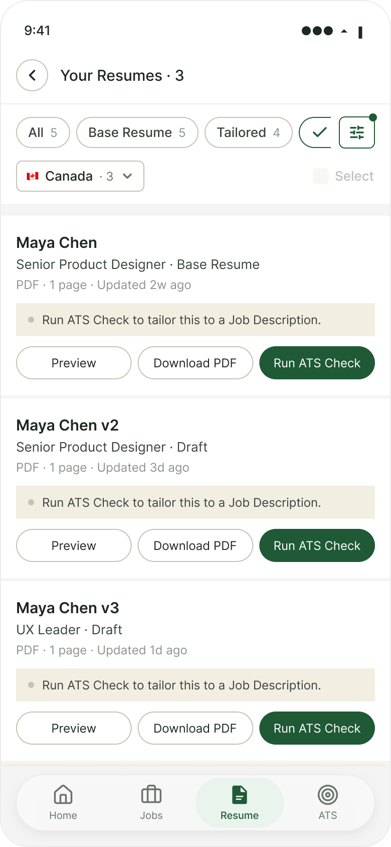 Filter · Drafts