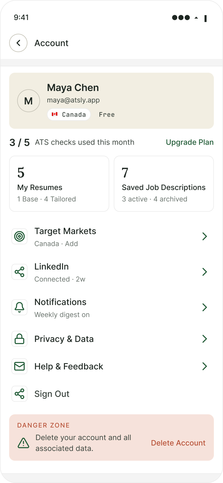 Account & profile