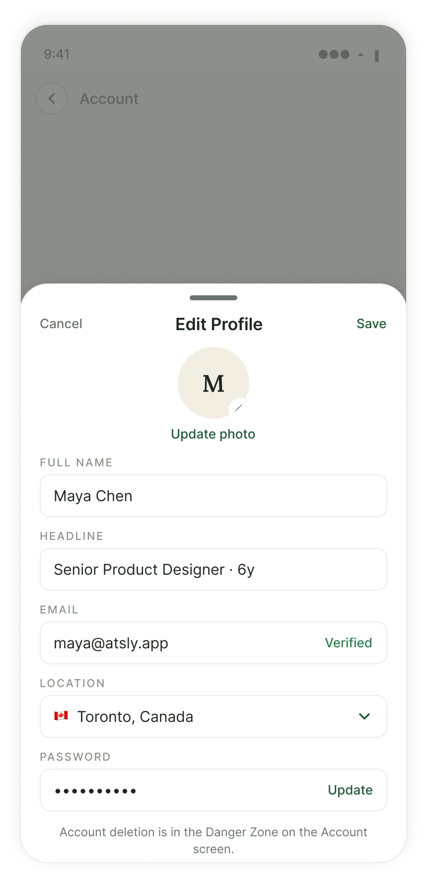 Edit profile sheet