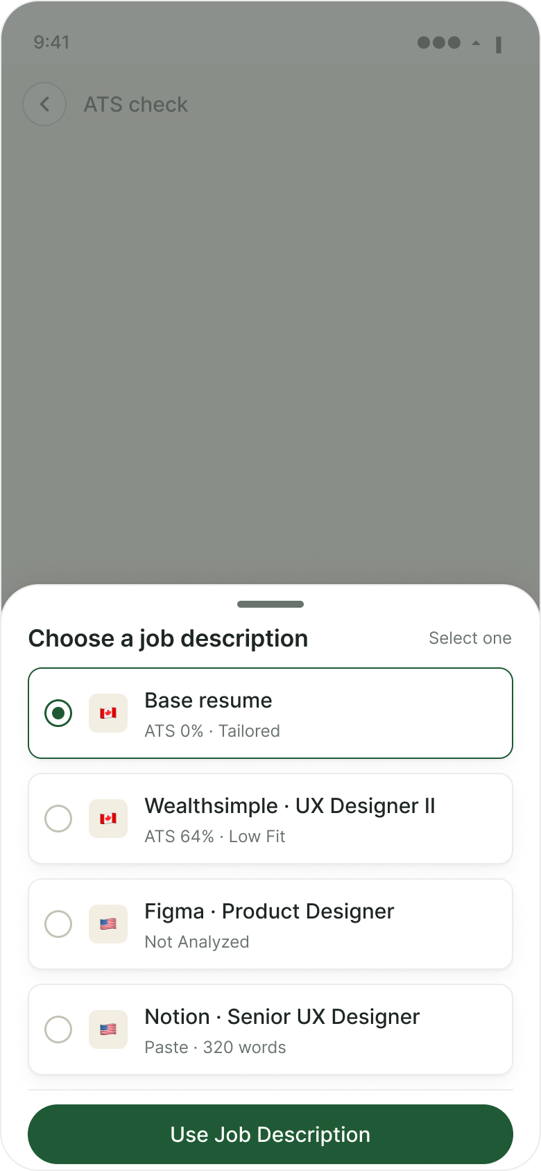 Pick JD · with Base Resume