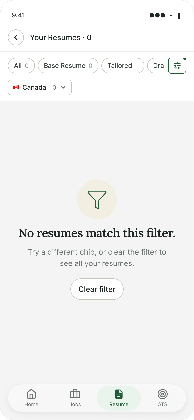 Empty · No filter results