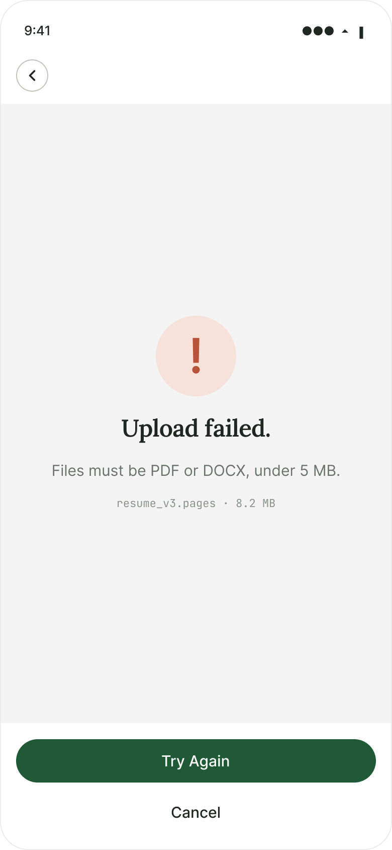 Error · Upload failed