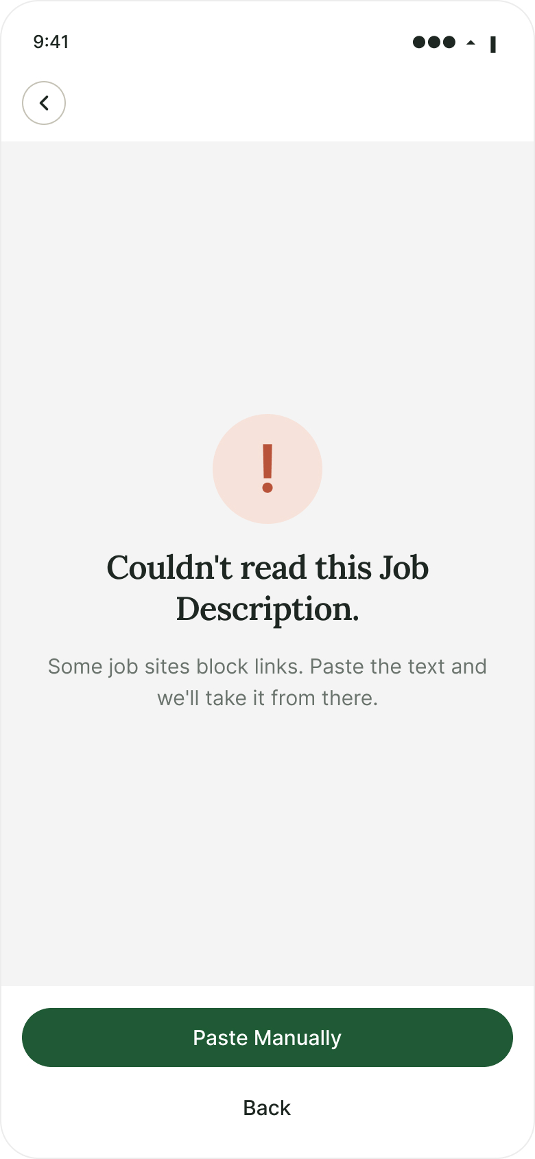 Error · Unable to analyze JD