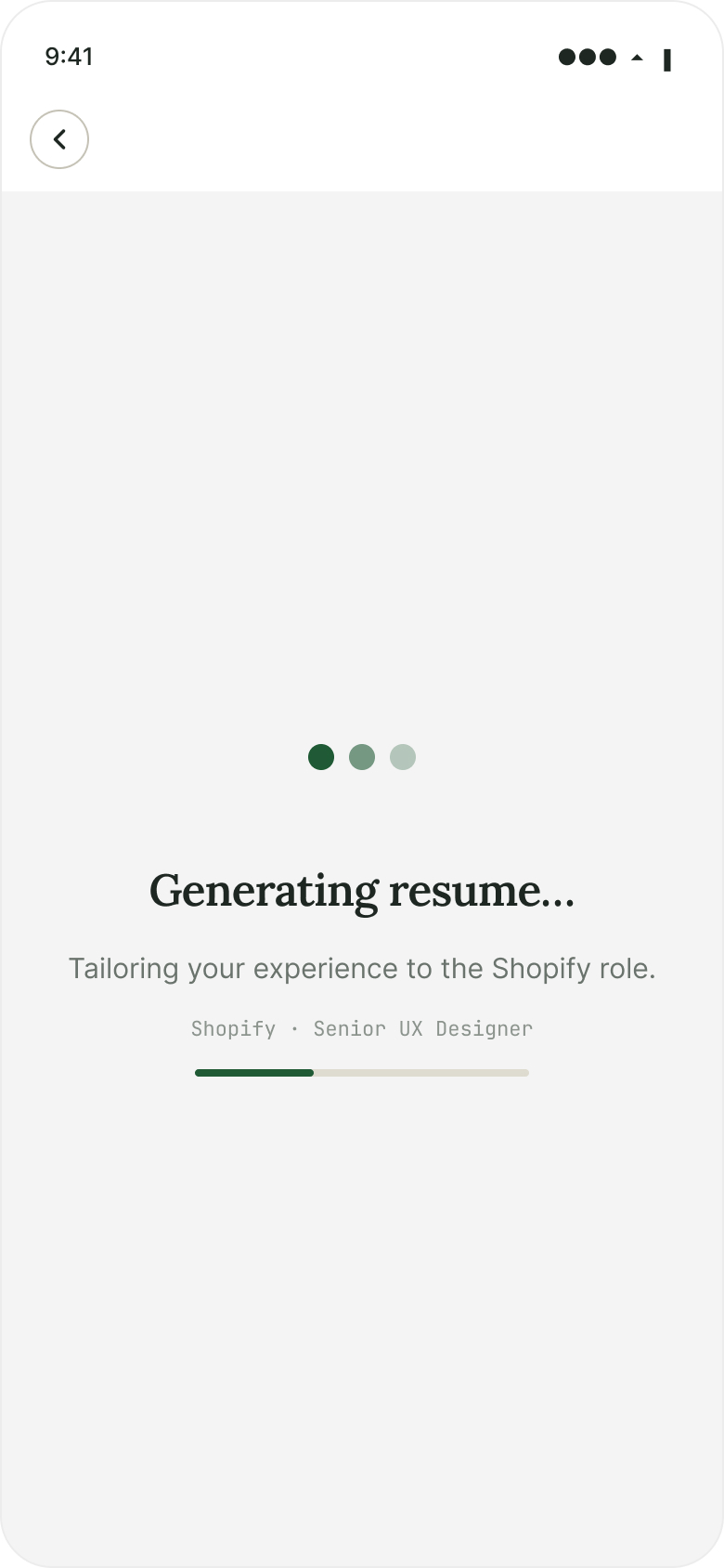 Loading · Generating resume