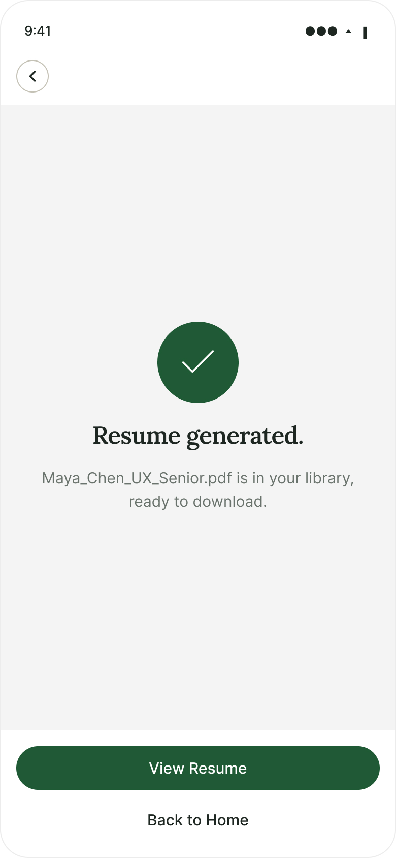 Success · Resume generated