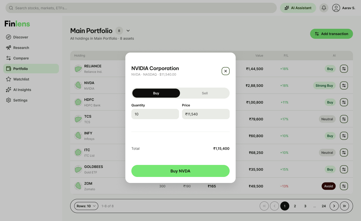 HF · Portfolio — Buy / Sell Stock