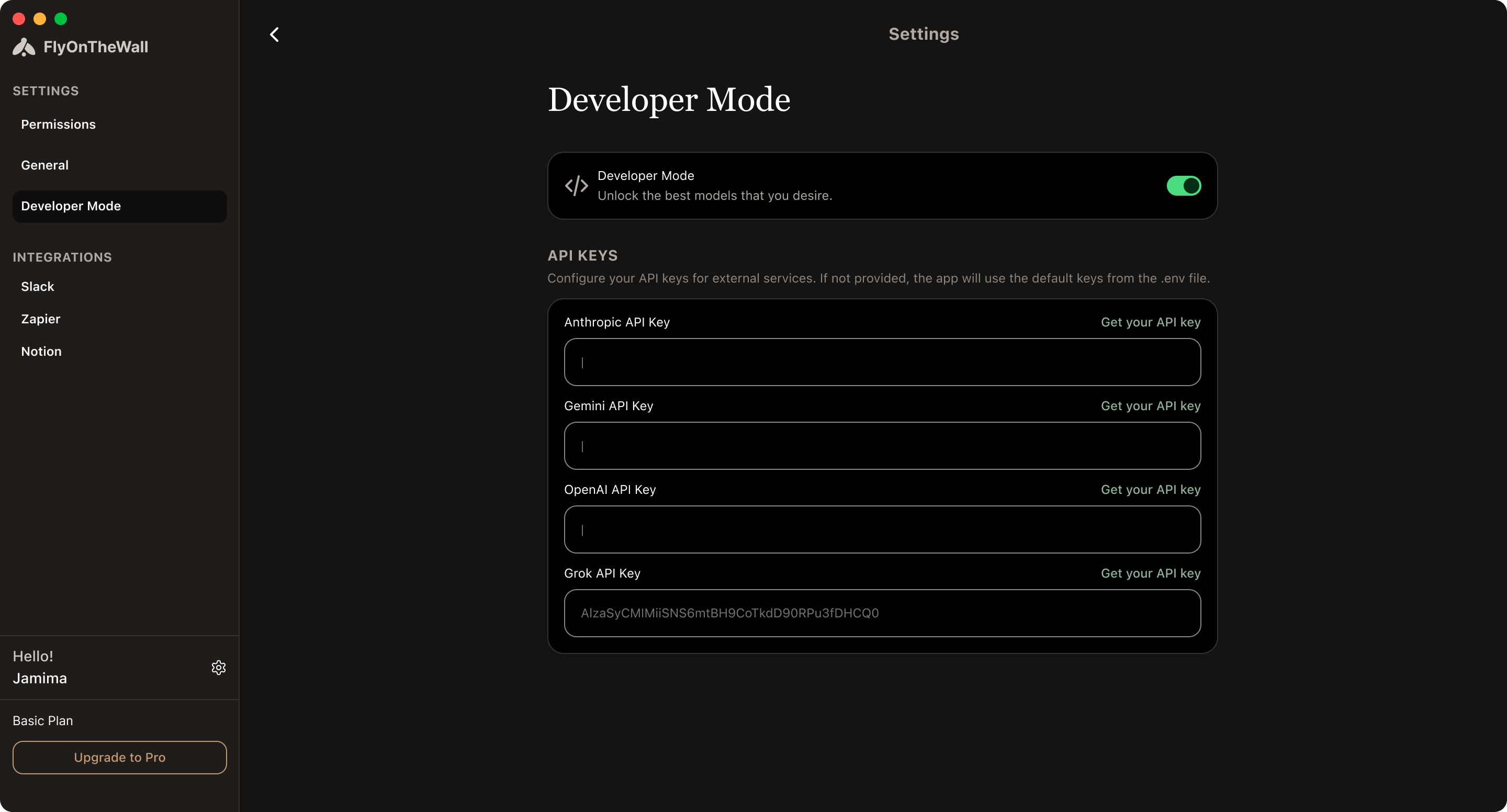 Settings · developer mode