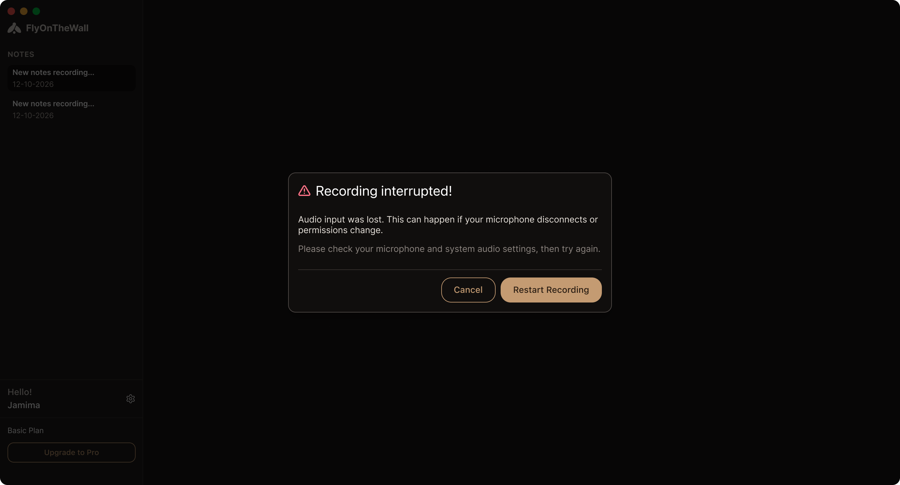 Dialogue · recording interrupted