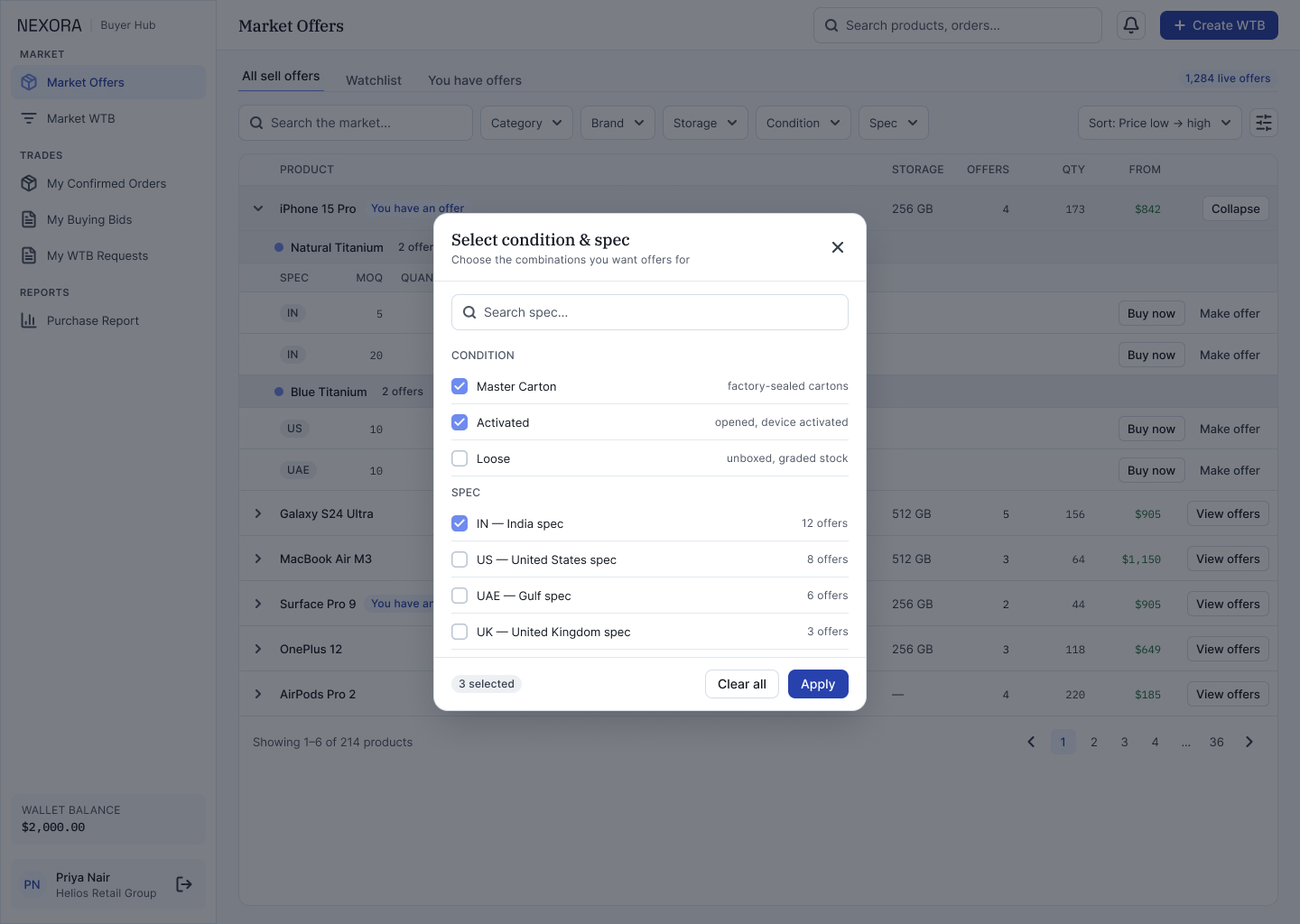 B1d · Modal — Select Condition & Spec