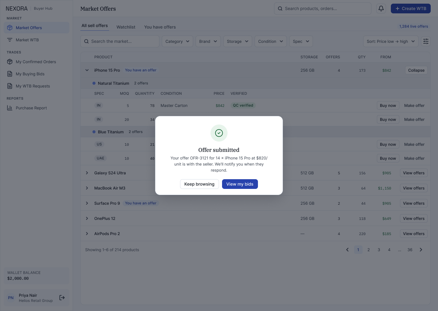 B1e · Dialog — Offer Submitted