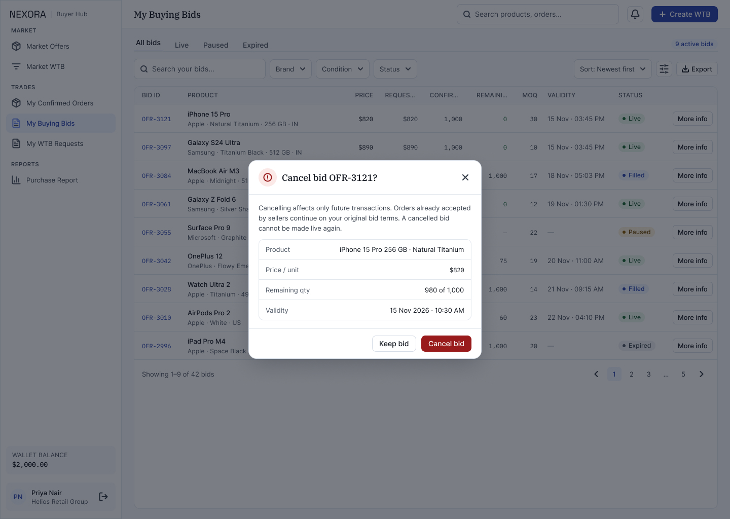 B2c · Dialog — Cancel Bid
