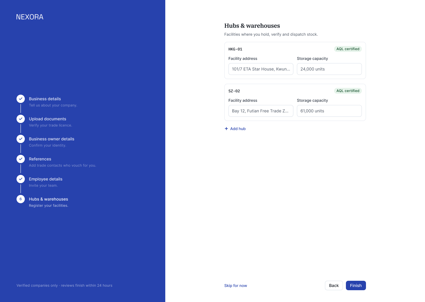 L11 · Logistics Onboarding — Hubs & Warehouses