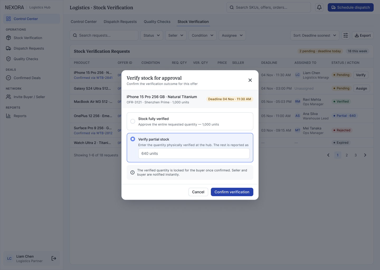 L1b · Modal — Verify Stock