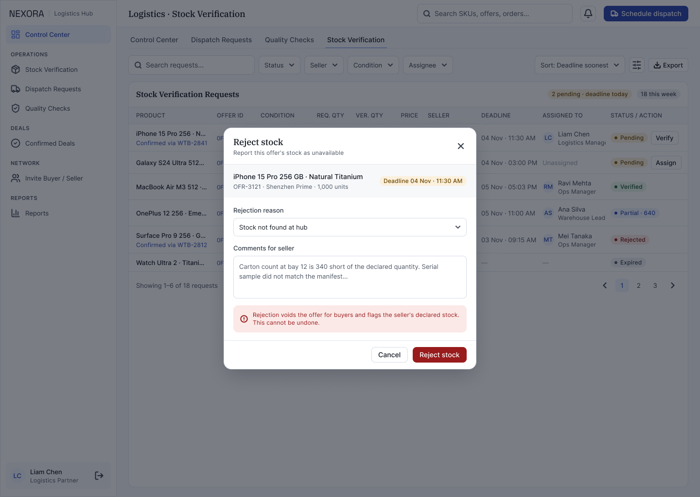 L1d · Modal — Stock Rejection